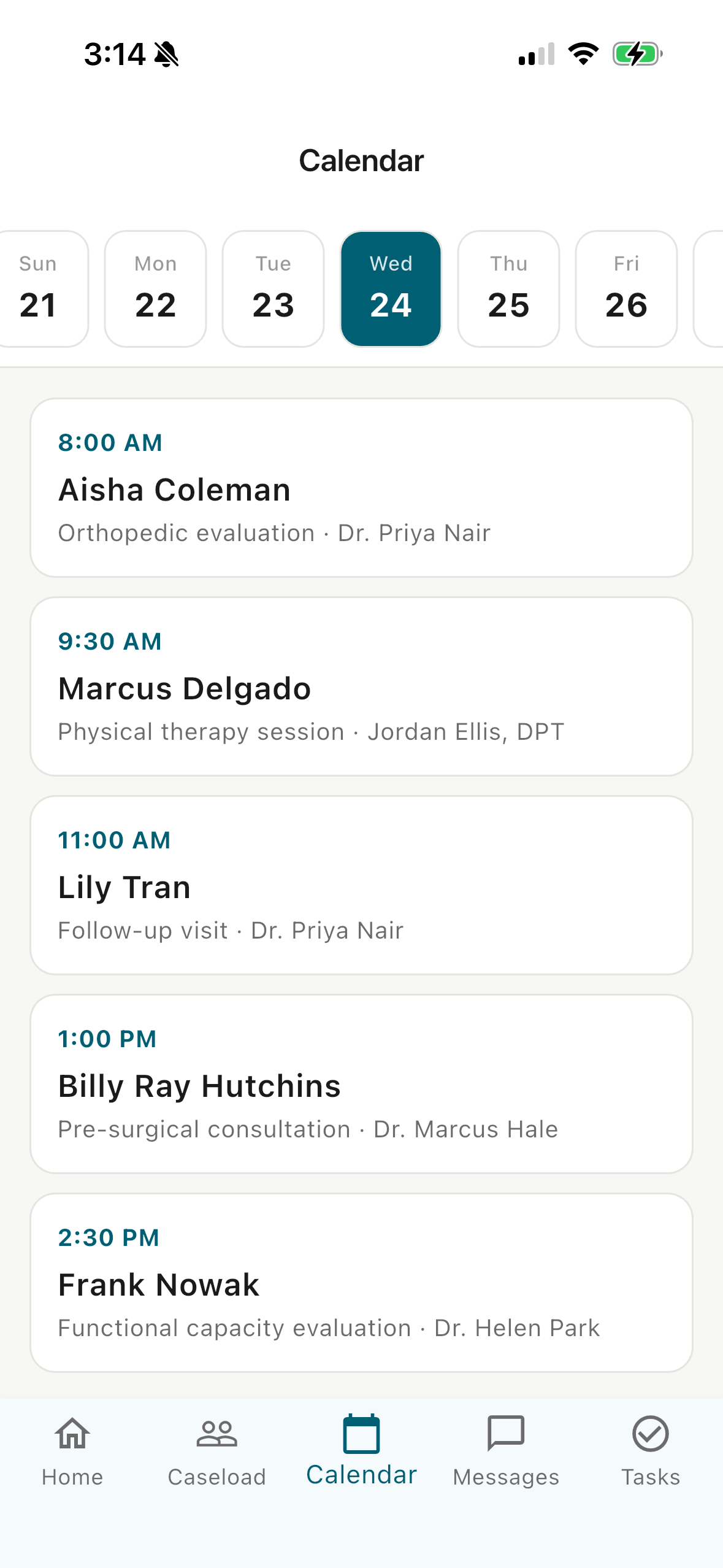 MACS field app calendar of appointments