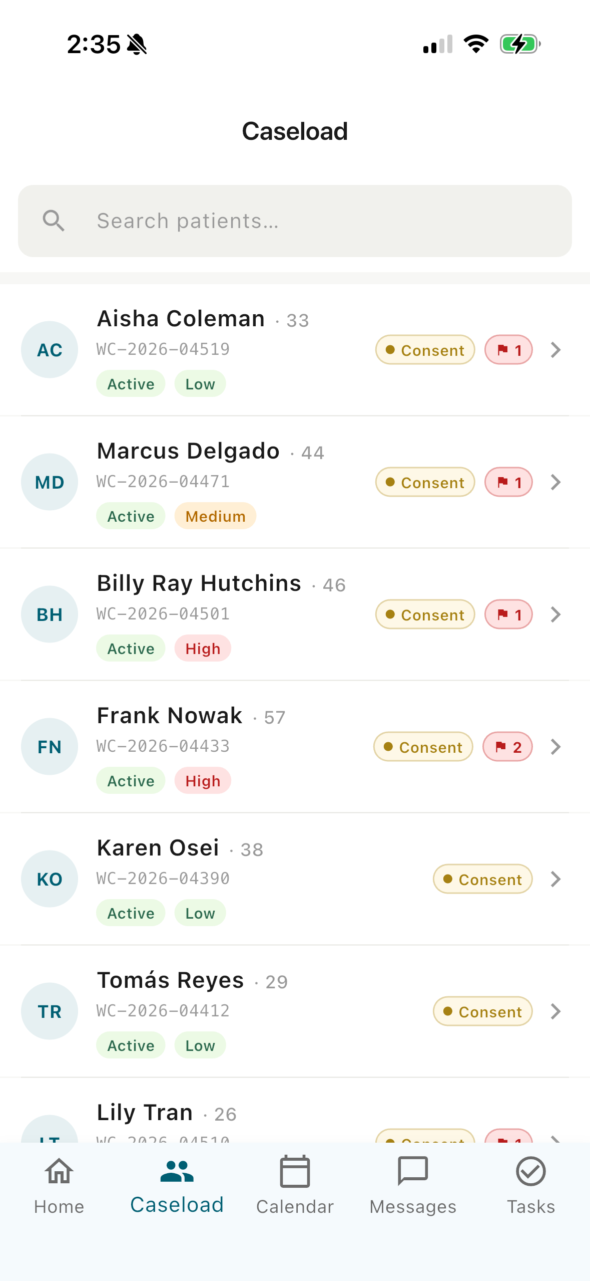 MACS field app caseload list