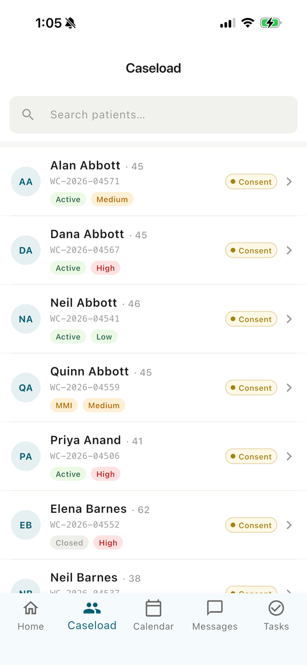 MACS: CM field app — caseload list of active claims